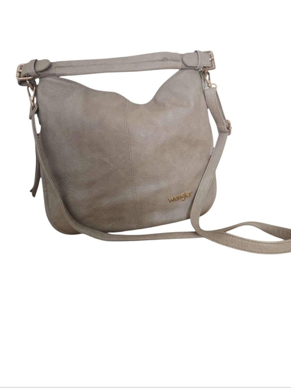 Wrangler Taupe Faux Leather Crossbody Hobo Bag